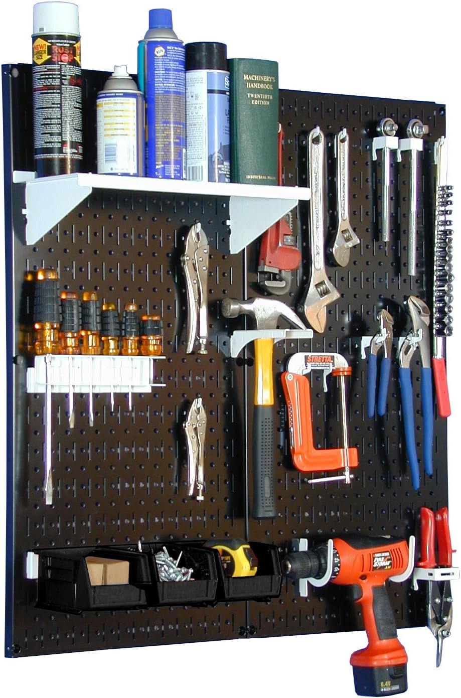 Black Pegboard Tool Storage Kit with White Accessories F46117