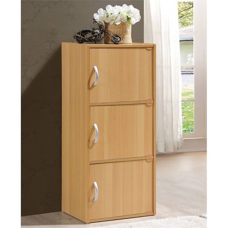 3 Shelf 3 Door Bookcase in Beech, Brown Q308508