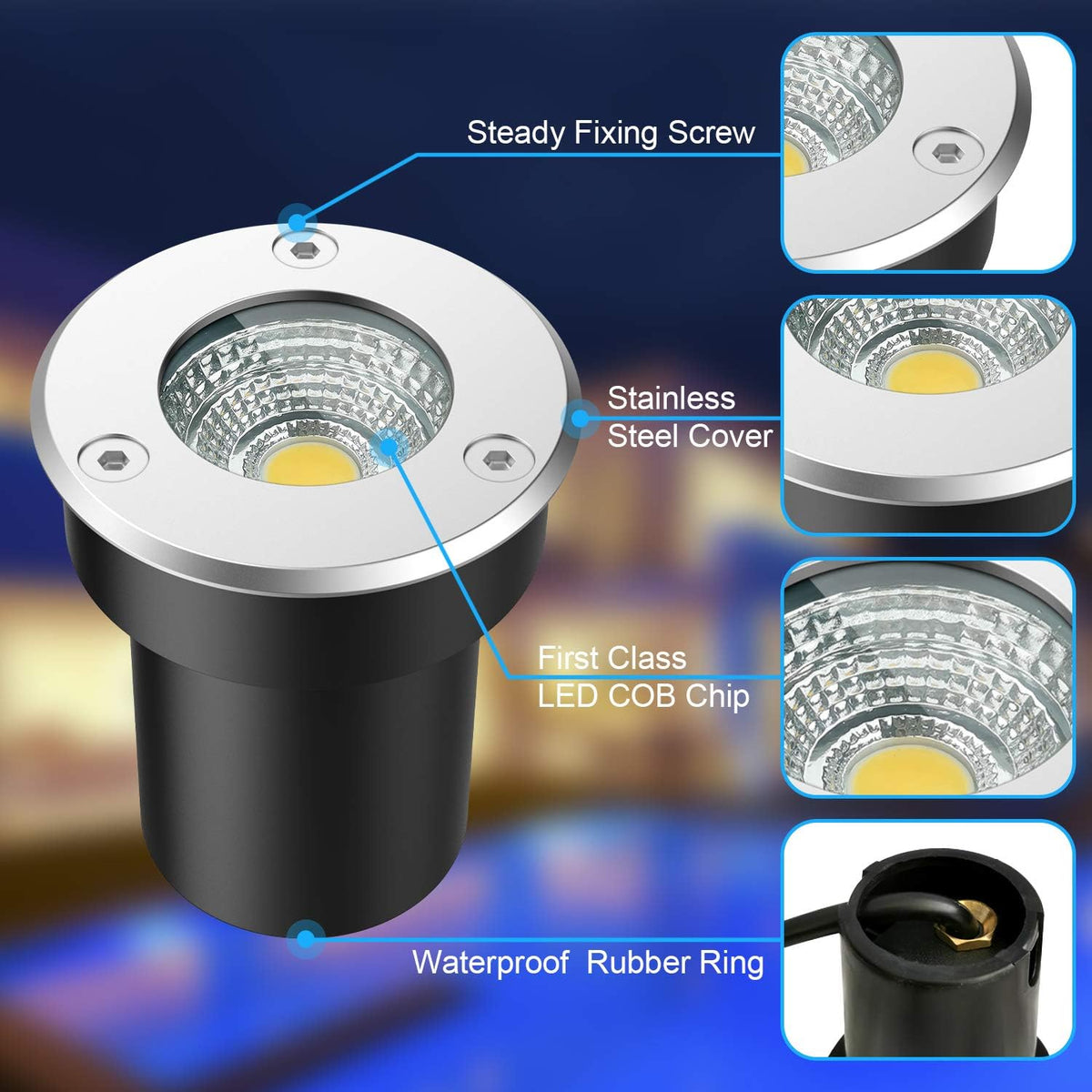 12 Pack 7W Warm White LED Ground Lights with 24 Connectors O152020