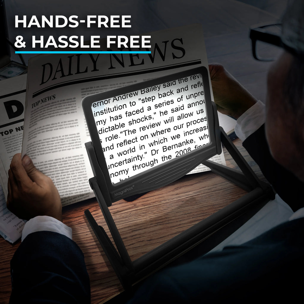 5X Large LED Full Page Magnifying Glass with Collapsible Hands-Free Stand & 3 Color Modes U17435