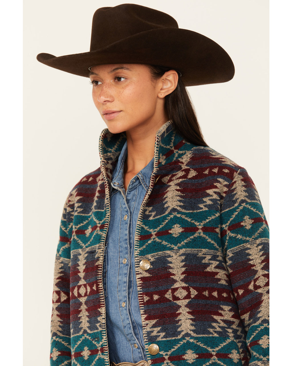 Burgundy Southwestern Print Jacket A532517