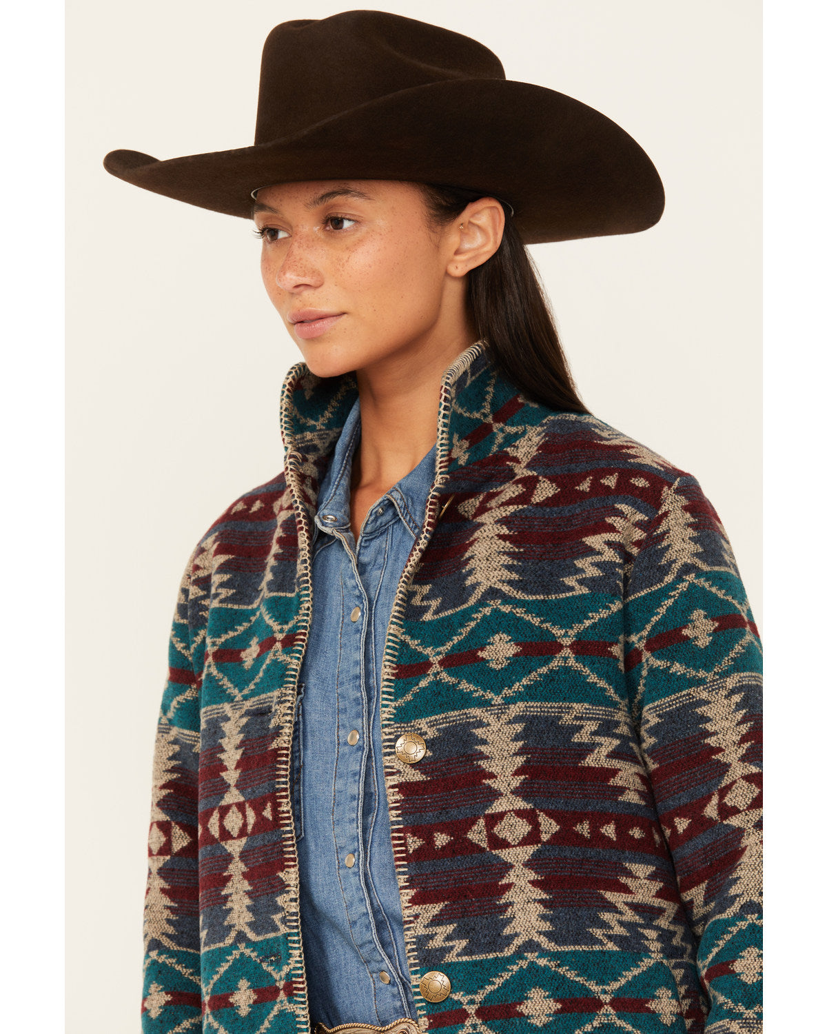 Burgundy Southwestern Print Jacket A532517