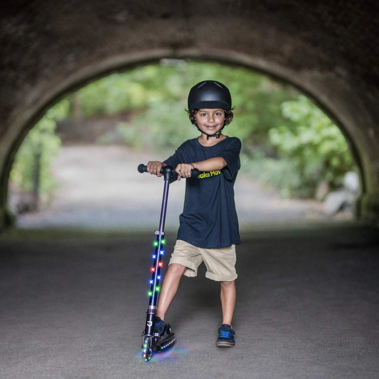 Black Collapsible Kids Kick Scooter with RGB Light Up LEDs D50279