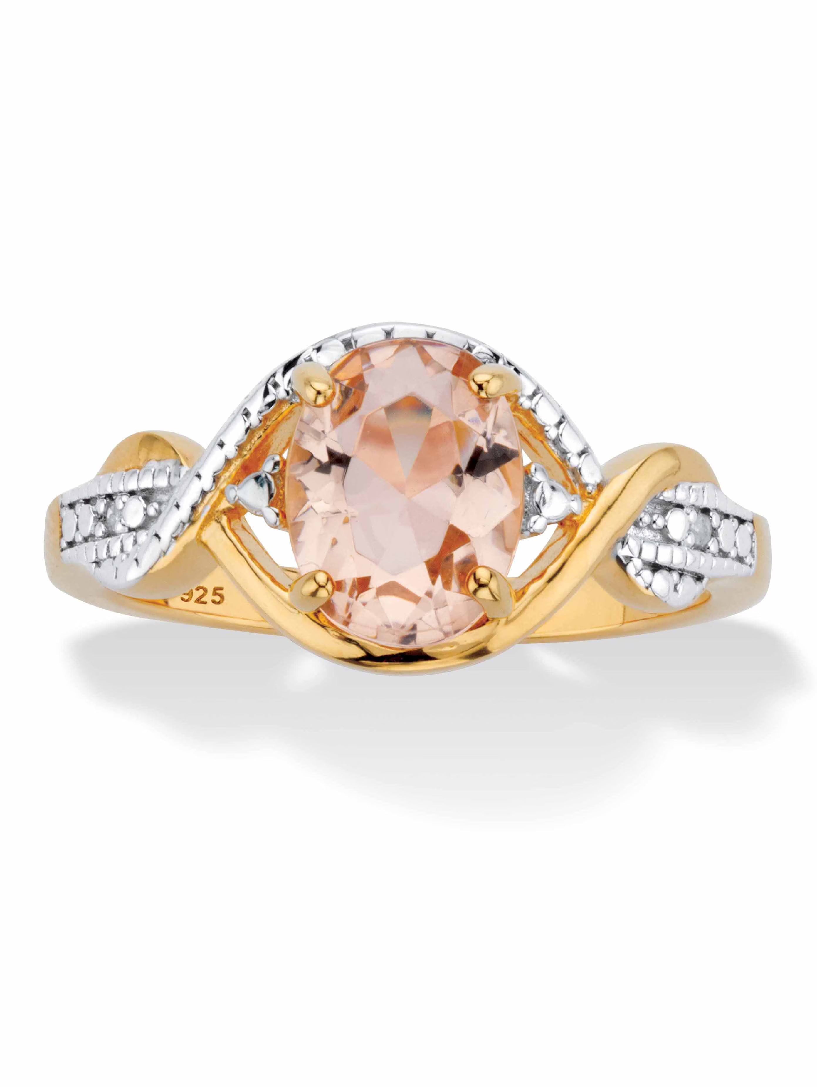 Oval-Cut Simulated Pink Morganite and Diamond Accent Crossover Ring in 18k Gold-Plated Sterling Silver K245
