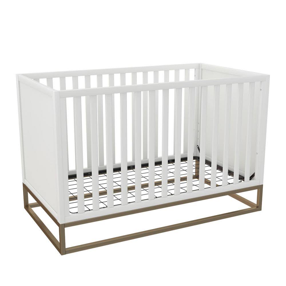3 in 1 Convertible Wood Crib in White and Gold D392158