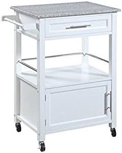 White Pine Wood Rolling Microwave Kitchen Island Cart with Granite Top P38364