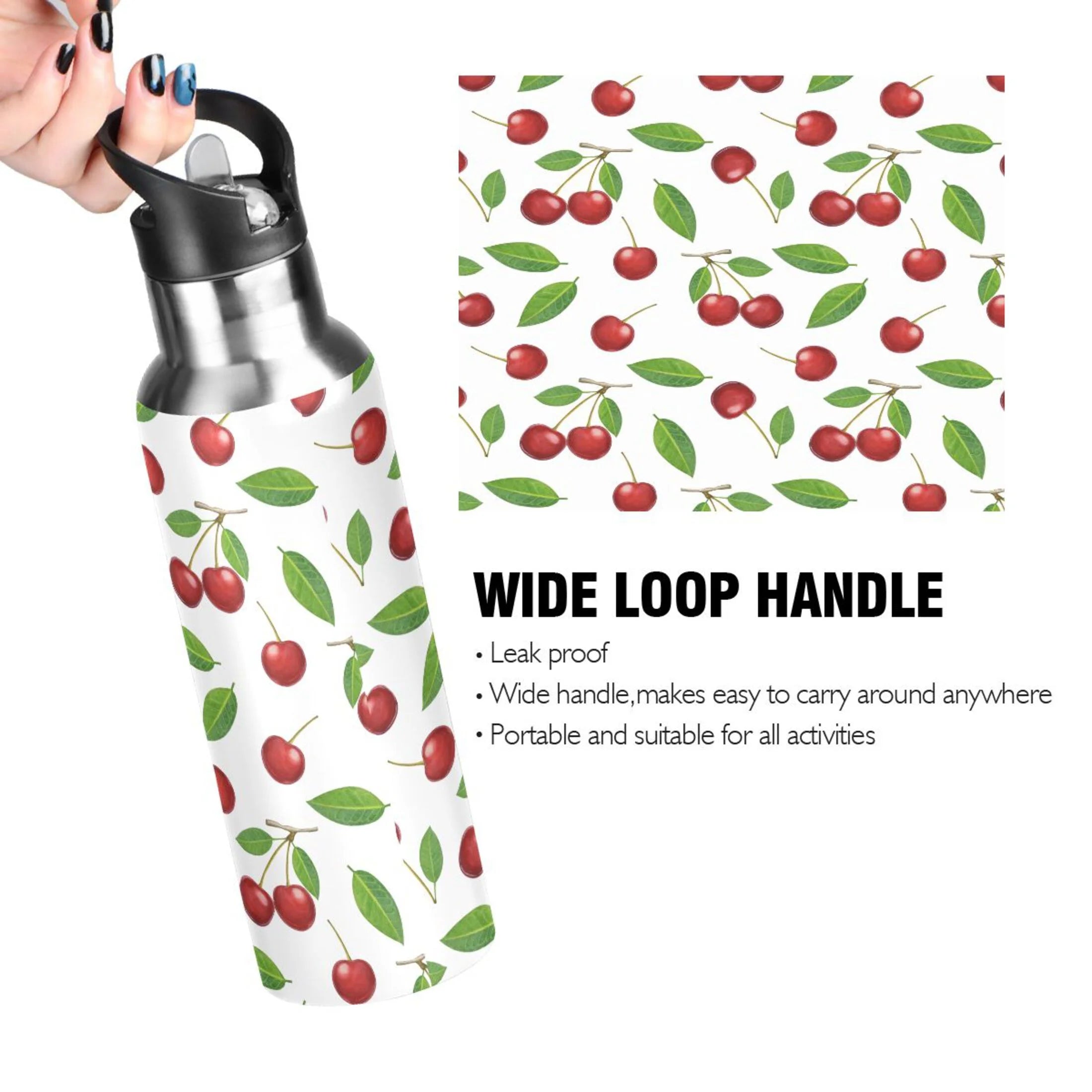 Stainless Steel Insulated Thermos Vacuum Flask Water Bottle with Straw Lid R857932