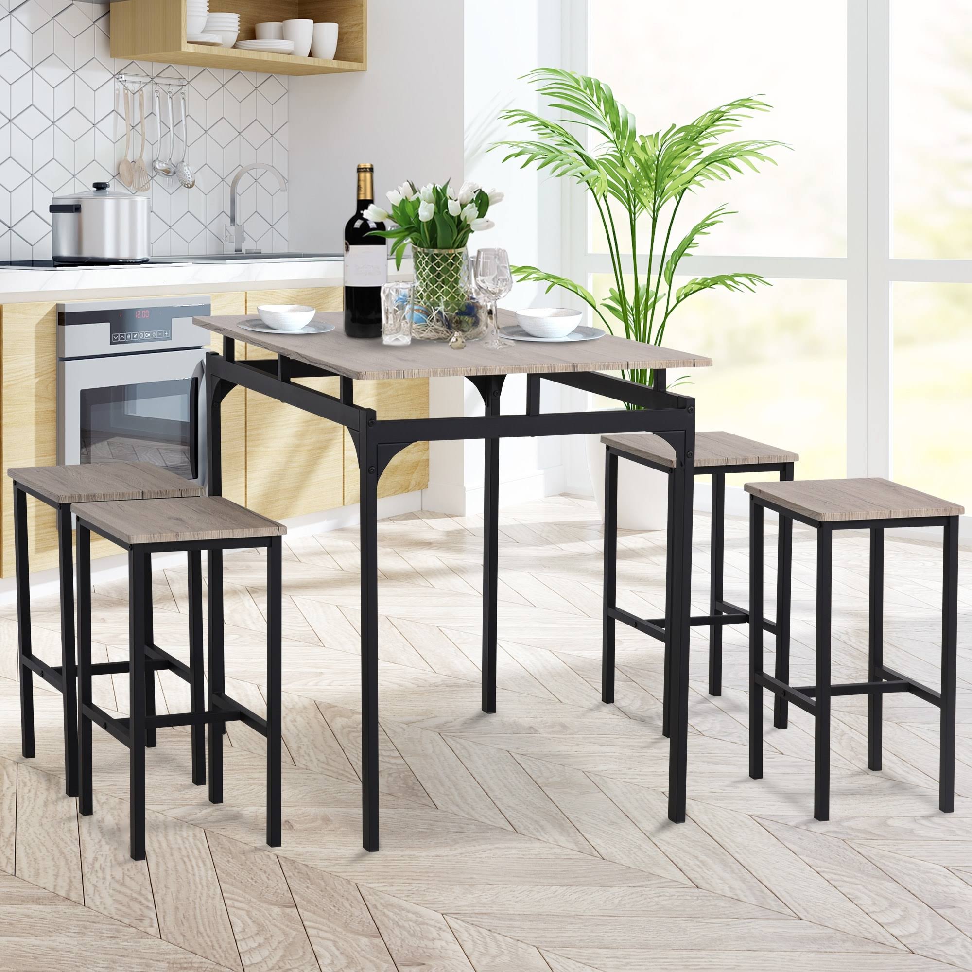 5 Piece Kitchen Table and 4 Stools Dining Set with Metal Legs N7102