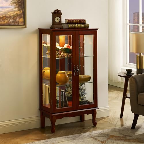 Walnut Wall Curio Cabinet with Tempered Glass Doors P409594