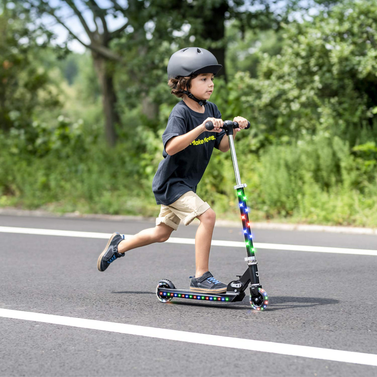 Black Collapsible Kids Kick Scooter with RGB Light Up LEDs D50279