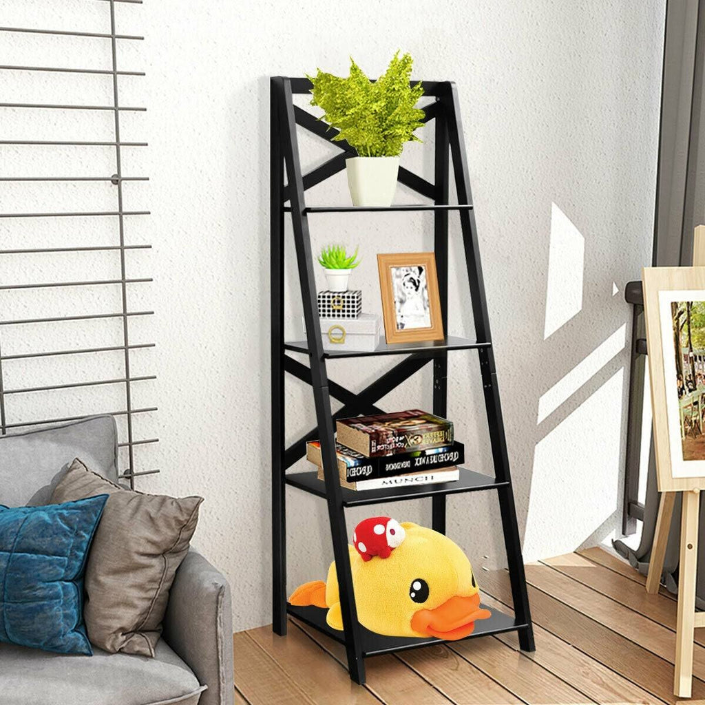 4-Tier Ladder Shelf Bookcase Storage Display - Black O6901