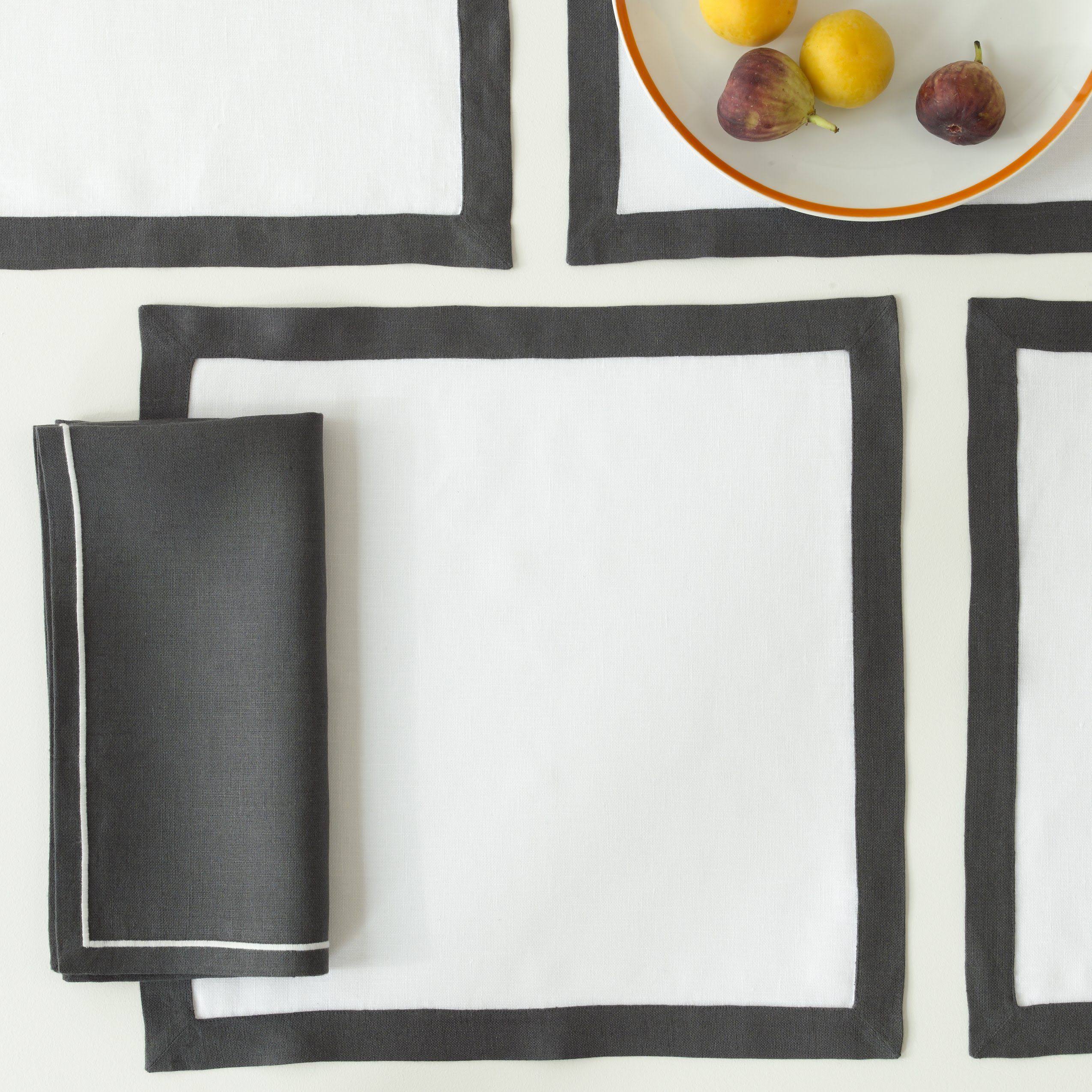 Satin Stitch Napkins, Set of 4, Grey T249