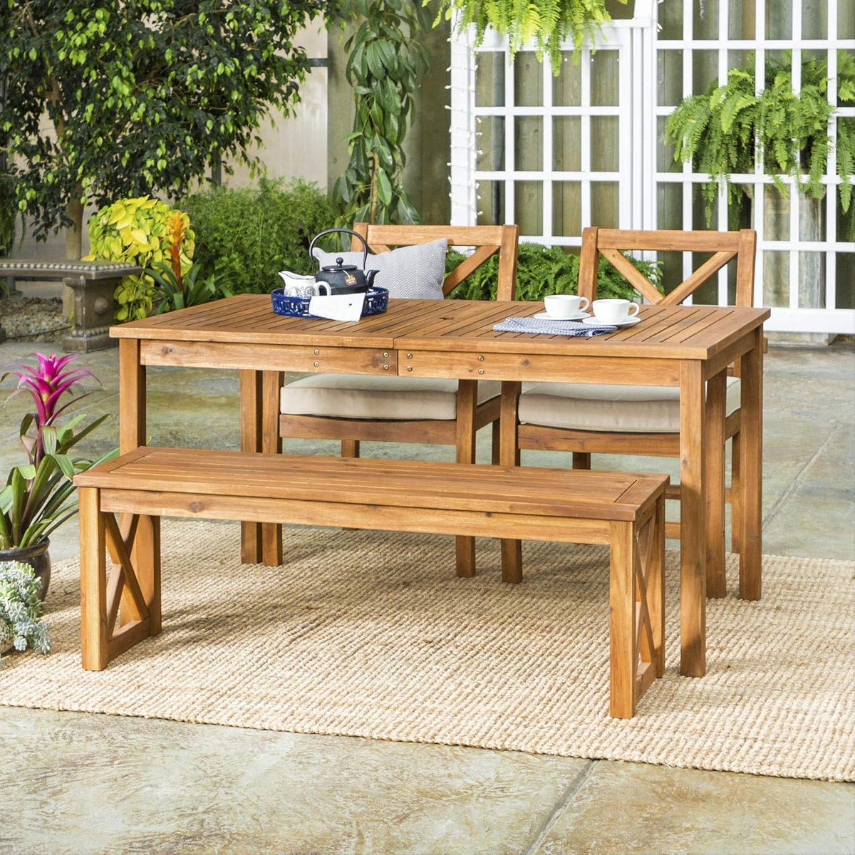 Dark Brown Slatted Outdoor Dining Table C1316