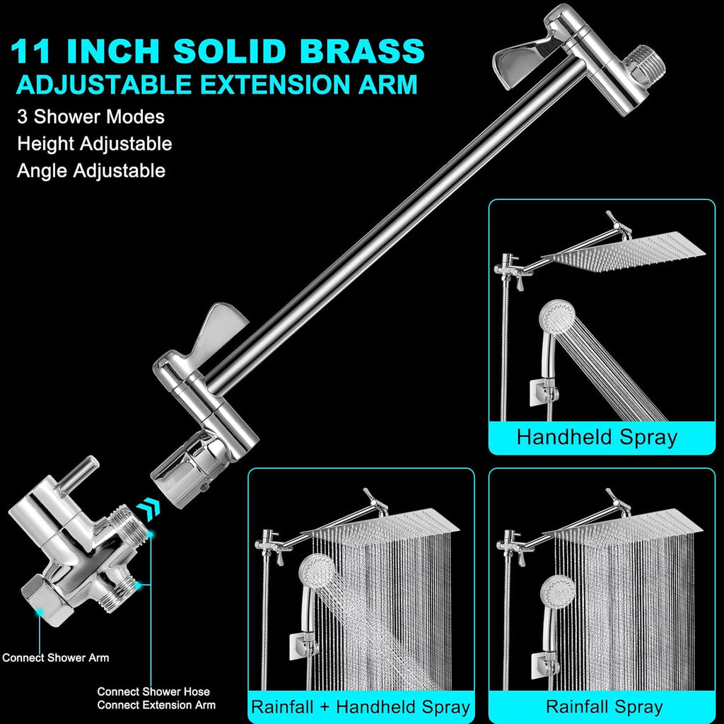Stainless Steel Dual Square Rainfall Shower Head with Handheld Spray Pack of 2 S261287