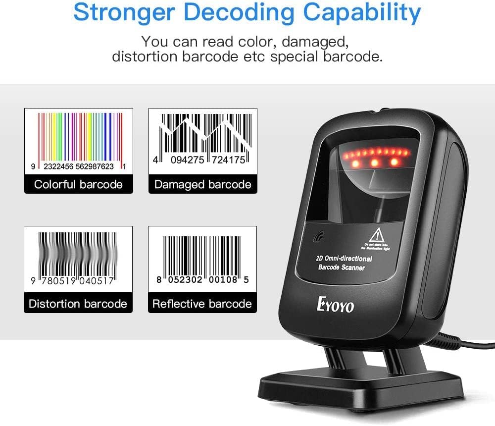 2D Desktop Barcode Scanner, Omnidirectional Hands-Free USB Wired Barcode Reader D671804