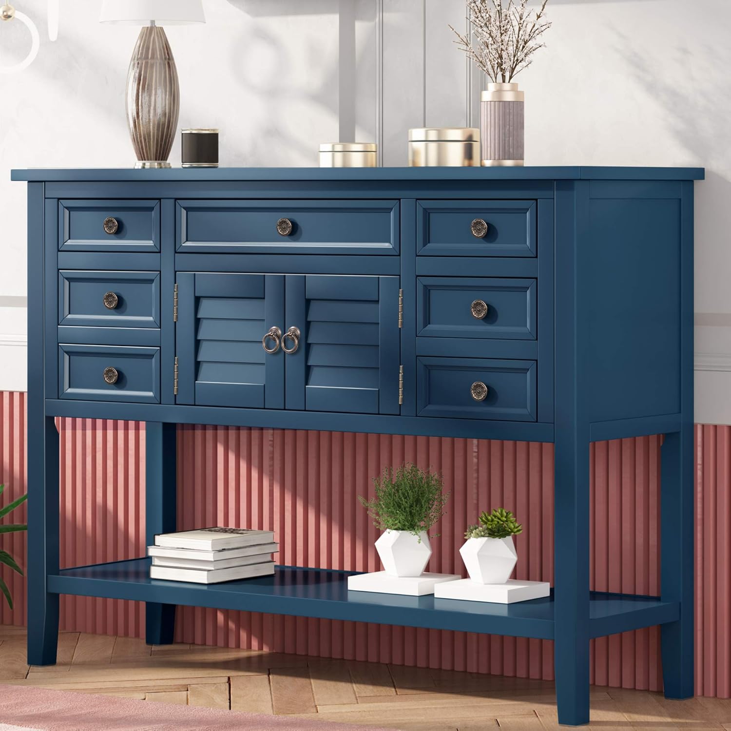 Console Table with Cabinet and 7 Storage Drawers F526
