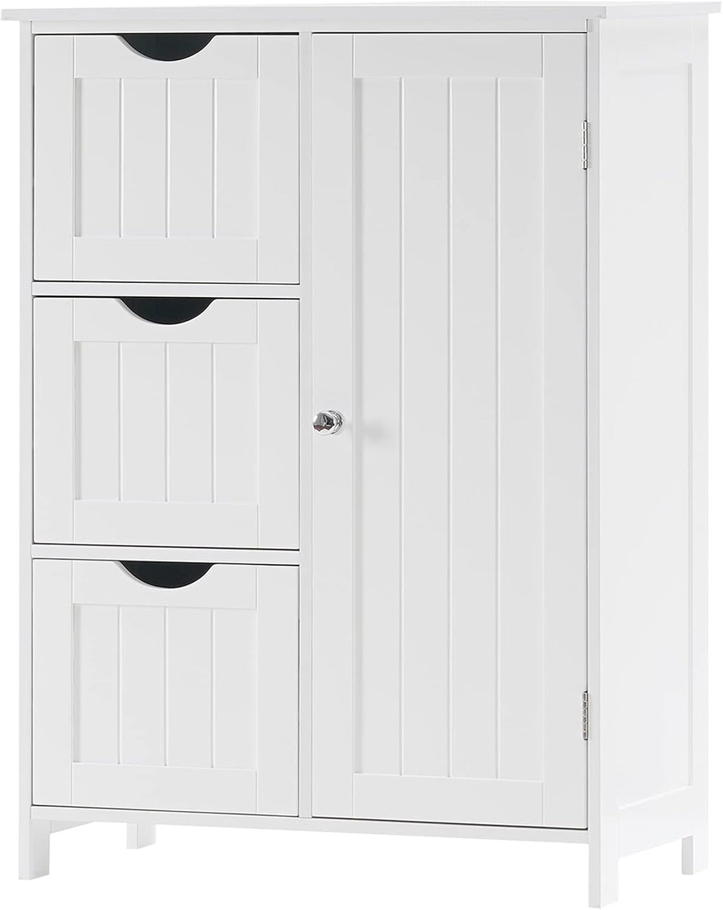 White Wooden Freestanding Bathroom Floor Cabinet with 1 Cupboard and 3 Drawers Y69844