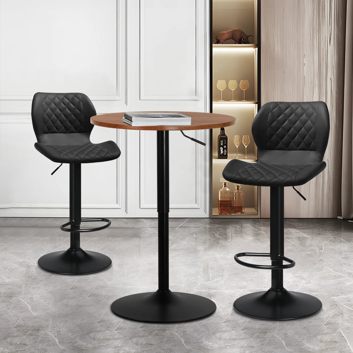 3 Piece Bar Table and Chair Set with Rotatable Tall Bistro Stools K68016