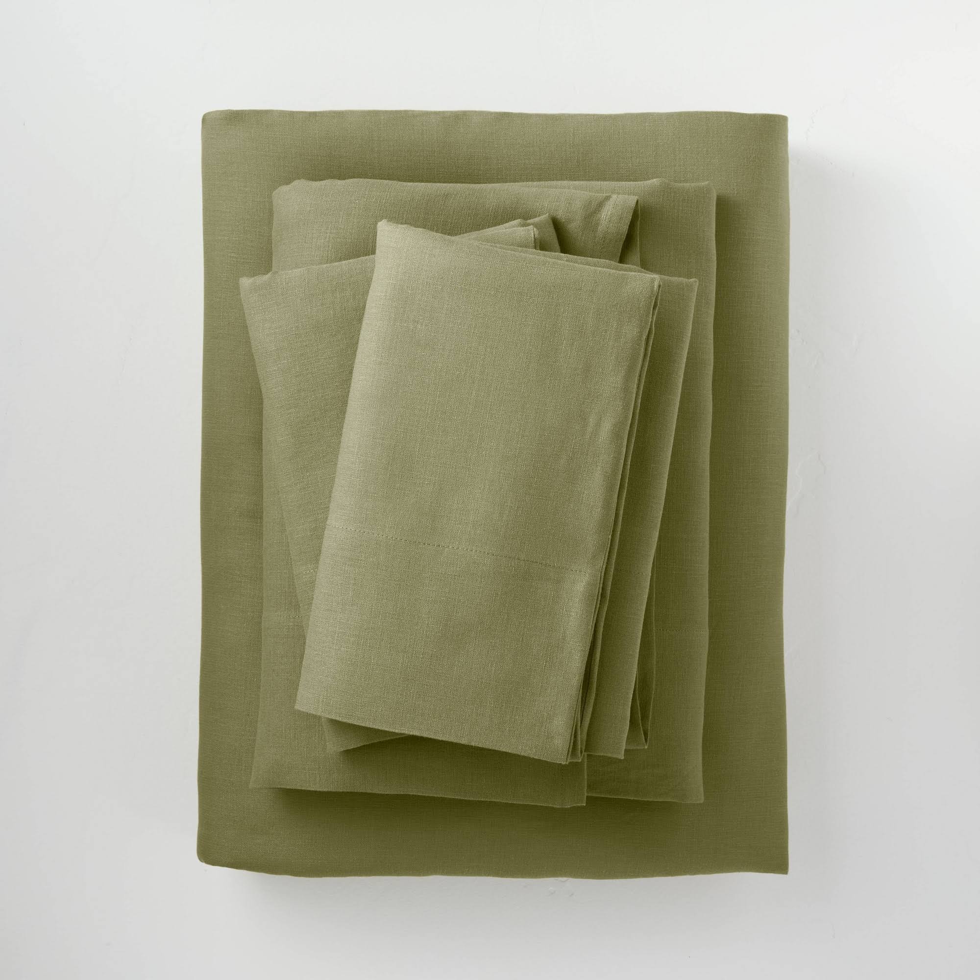 Moss Green California King 100% Washed Linen Solid Sheet Set M63245