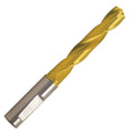 19mm Carbide 140° Point Tin Coolant Fed Drill, Reinforced Whistle-Notch Flat Shank, 101mm LOC U8699