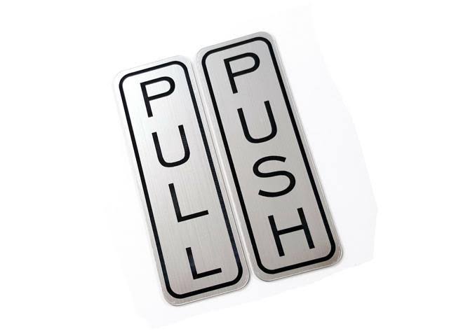 Vertical Push Pull Door Sign (Brushed Silver) - Medium P9629