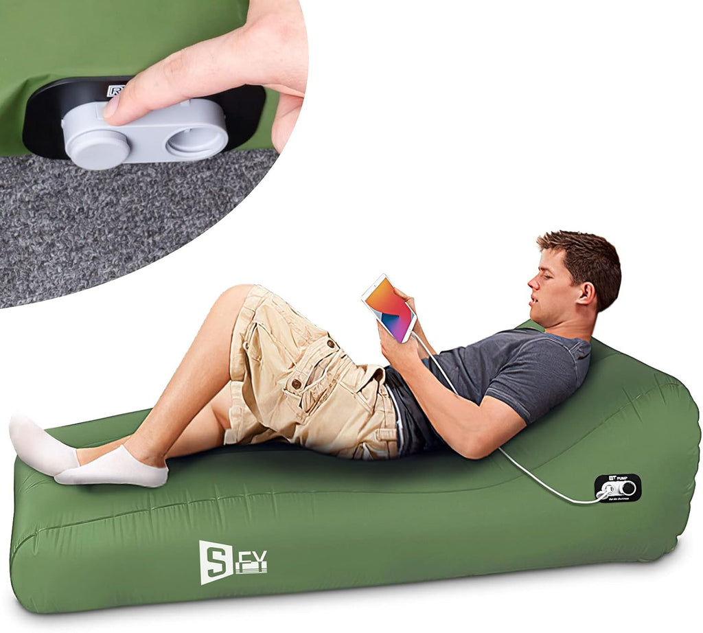 Inflatable Lounger Air Mattress Portable Auto Air Sofa Lazy Chair Sleeping Camping Pad U8214