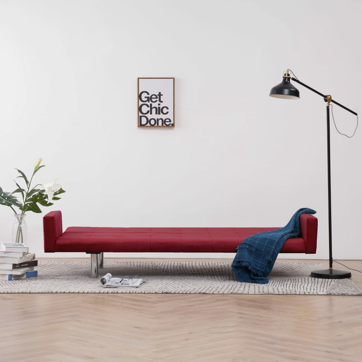 Red Fabric Sofa Bed with Armrest J40596