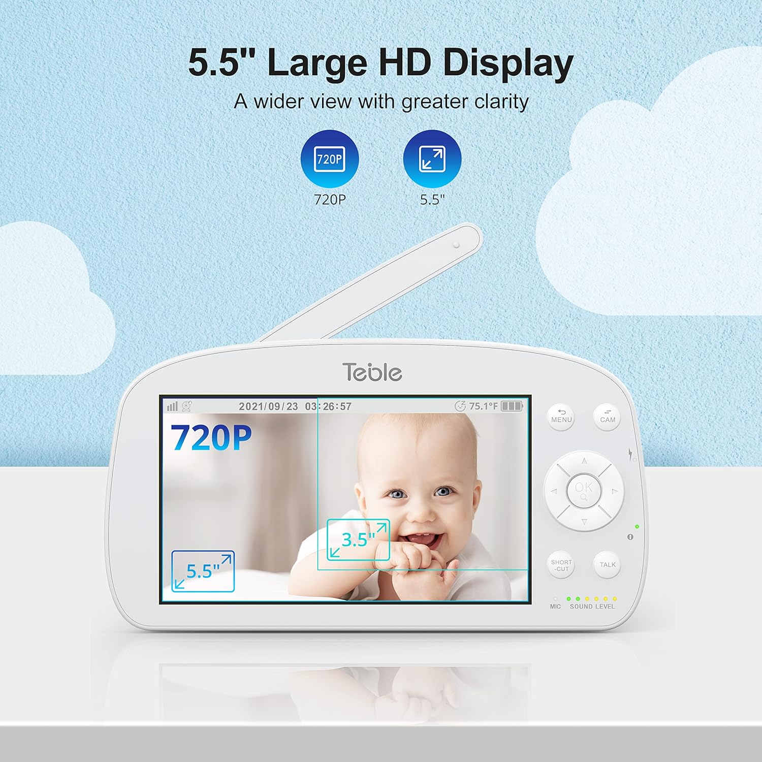 5.5 Video Baby Monitor with Camera and Audio, 720P HD Night Vision, 5000mAh Battery L949