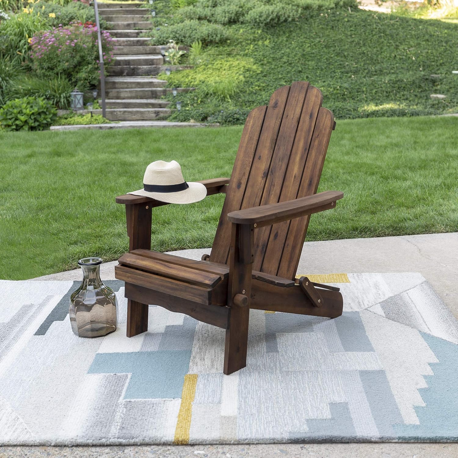 Navy Blue Wash Solid Acacia Wood Outdoor Folding Adirondack Chair X641