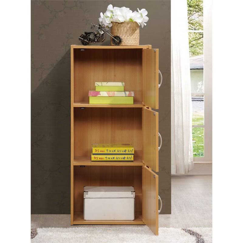 3 Shelf 3 Door Bookcase in Beech, Brown Q308508