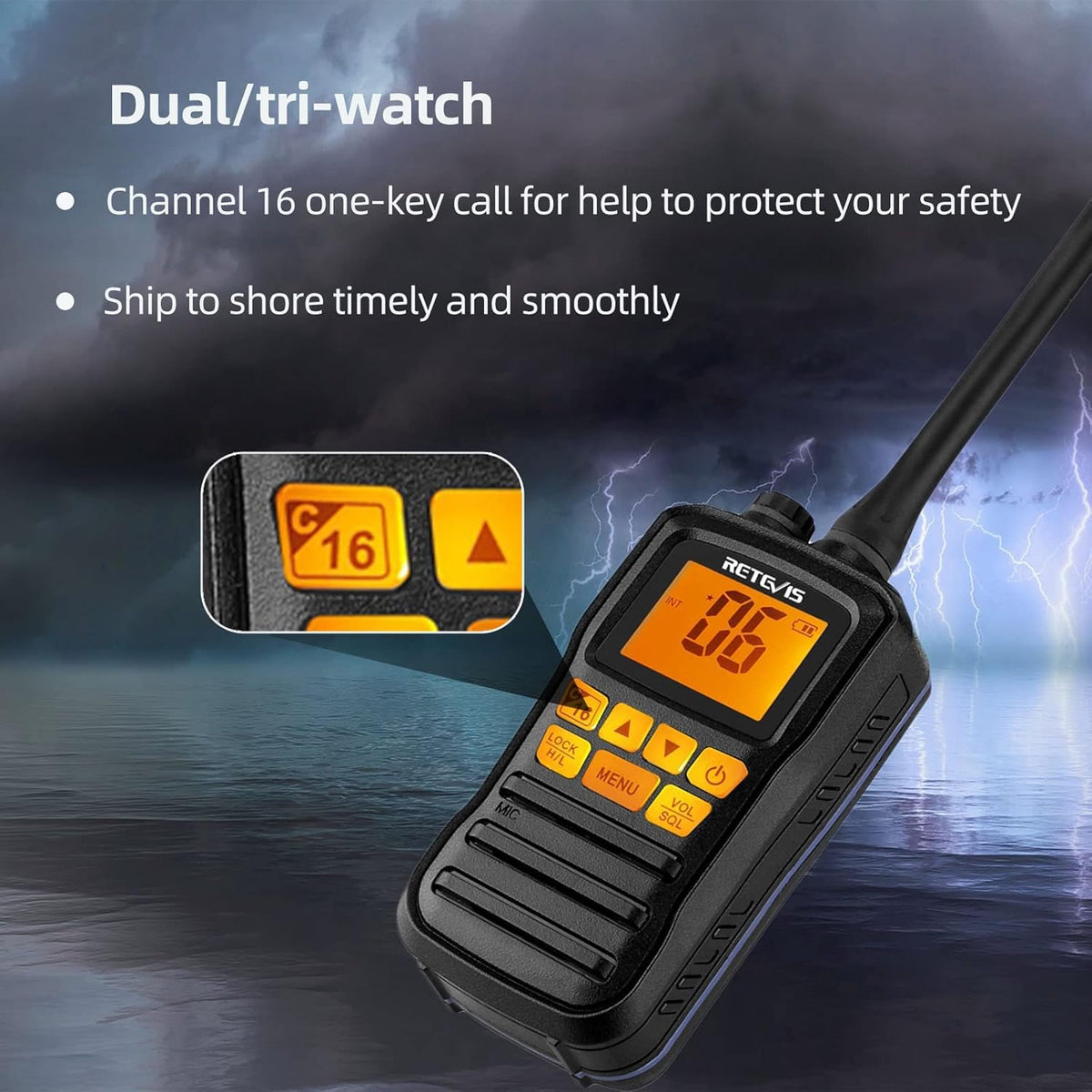 Marine Radio Handheld with Car Charger and Wall Charger (2 Pack) E358587