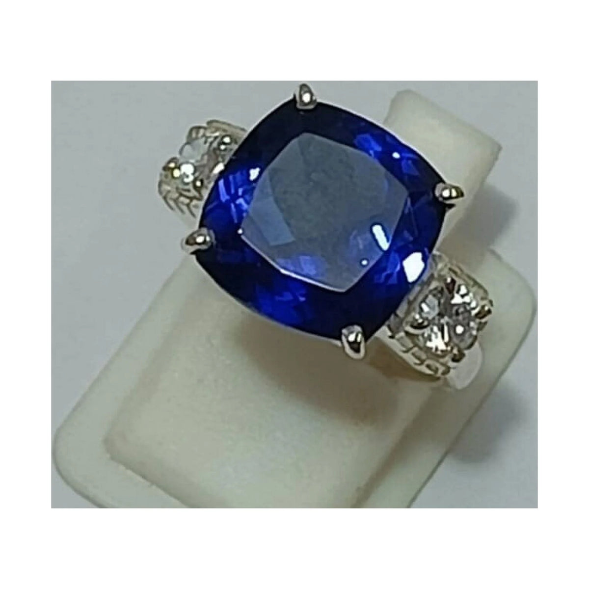 Elongated Cushion Engagement Ring with Blue Sapphire D112205
