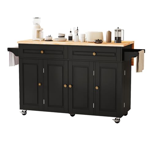 White Movable Kitchen Island with Drop Leaf and Power Outlet M6441