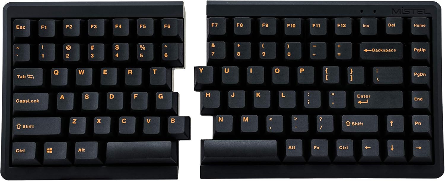 TKL Split Mechanical Keyboard with Cherry MX Blue Switch, Orange Letter PBT Double Shot Keycaps D4934
