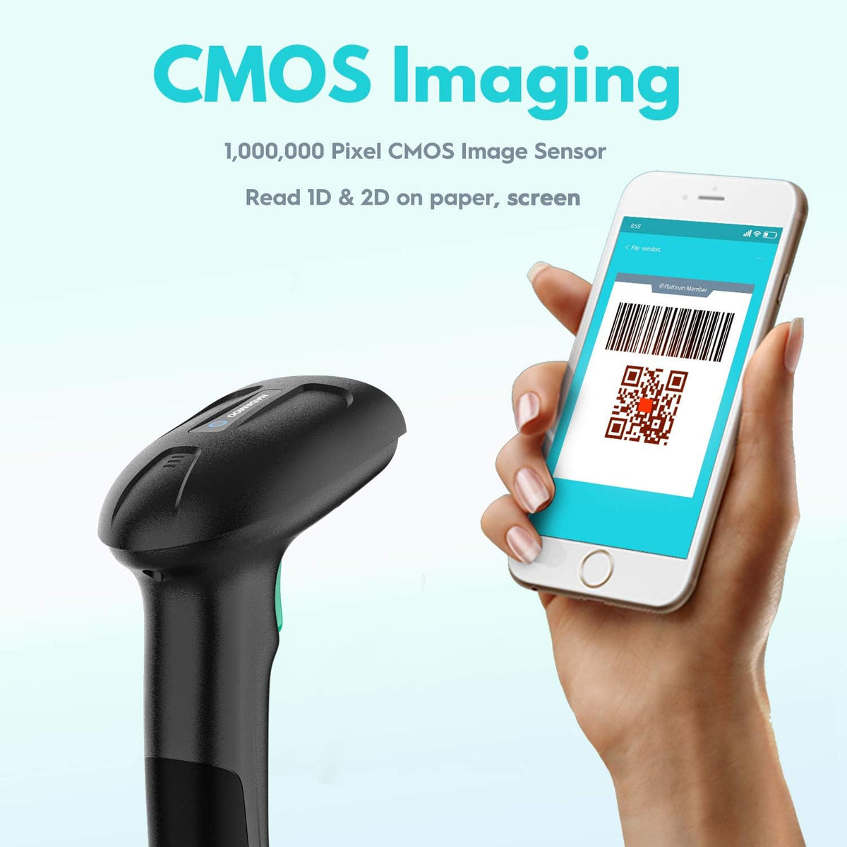 Wireless 2D Barcode Scanner with Stand, USB Cordless Bar Code Reader K7479