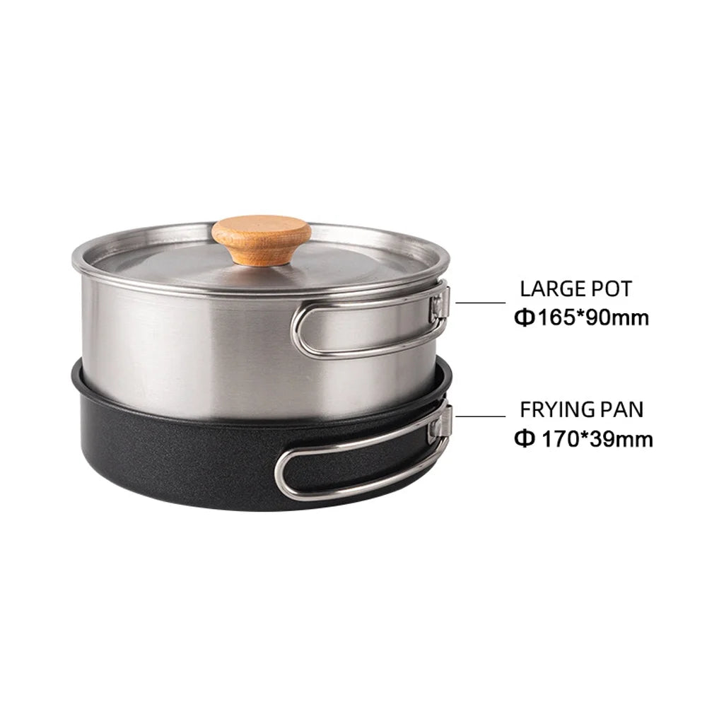 Stainless Steel Camping Cookware Set with Pot Frying Pan Kettle J3784