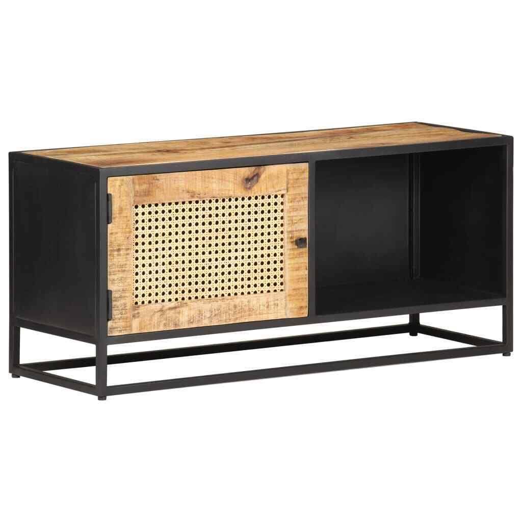 Rough Mango Wood and Natural Cane TV Cabinet Y34140