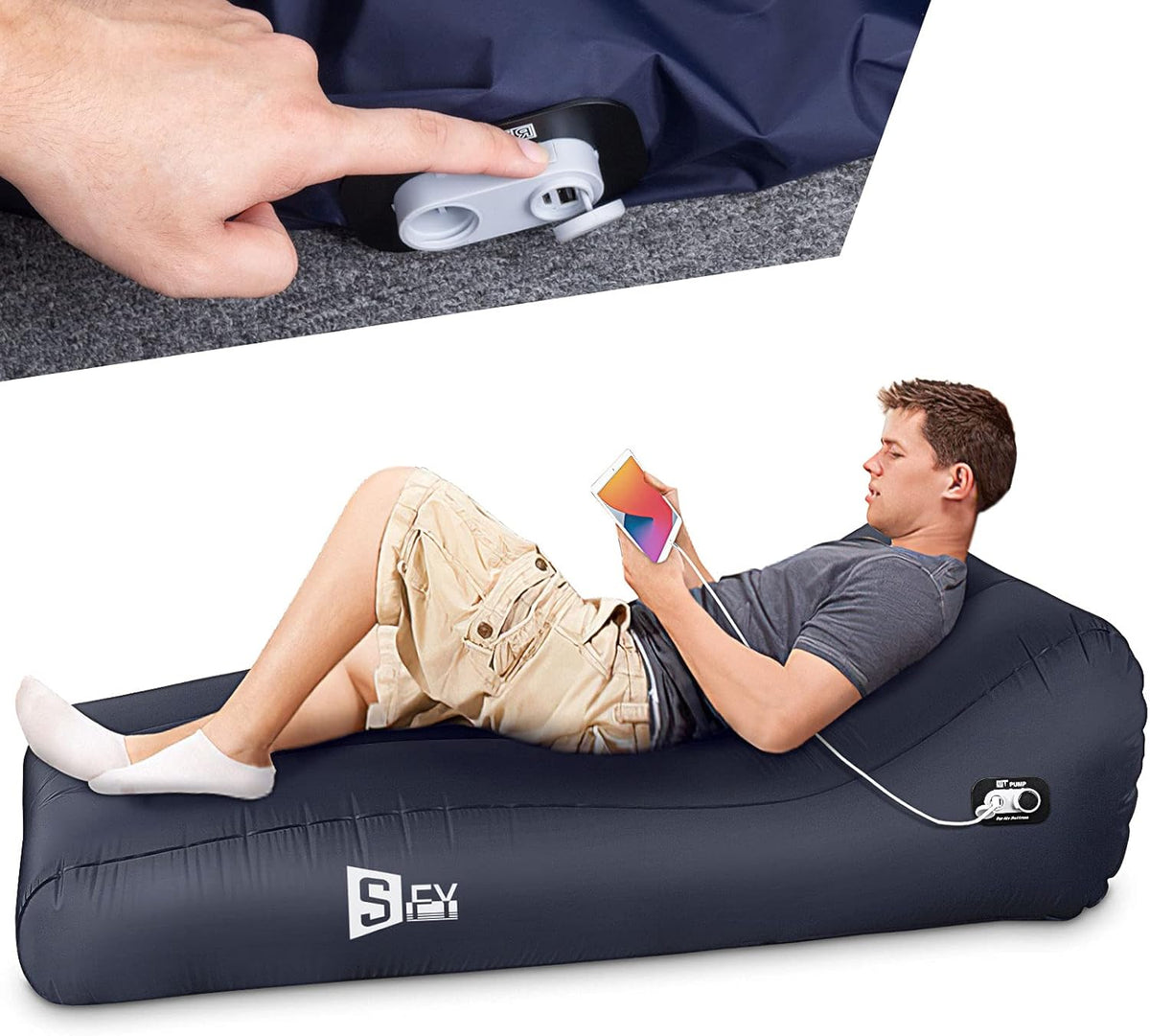 Inflatable Lounger Air Mattress Portable Auto Air Sofa Lazy Chair Sleeping Camping Pad U8214