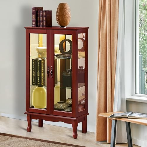 Walnut Wall Curio Cabinet with Tempered Glass Doors P409594