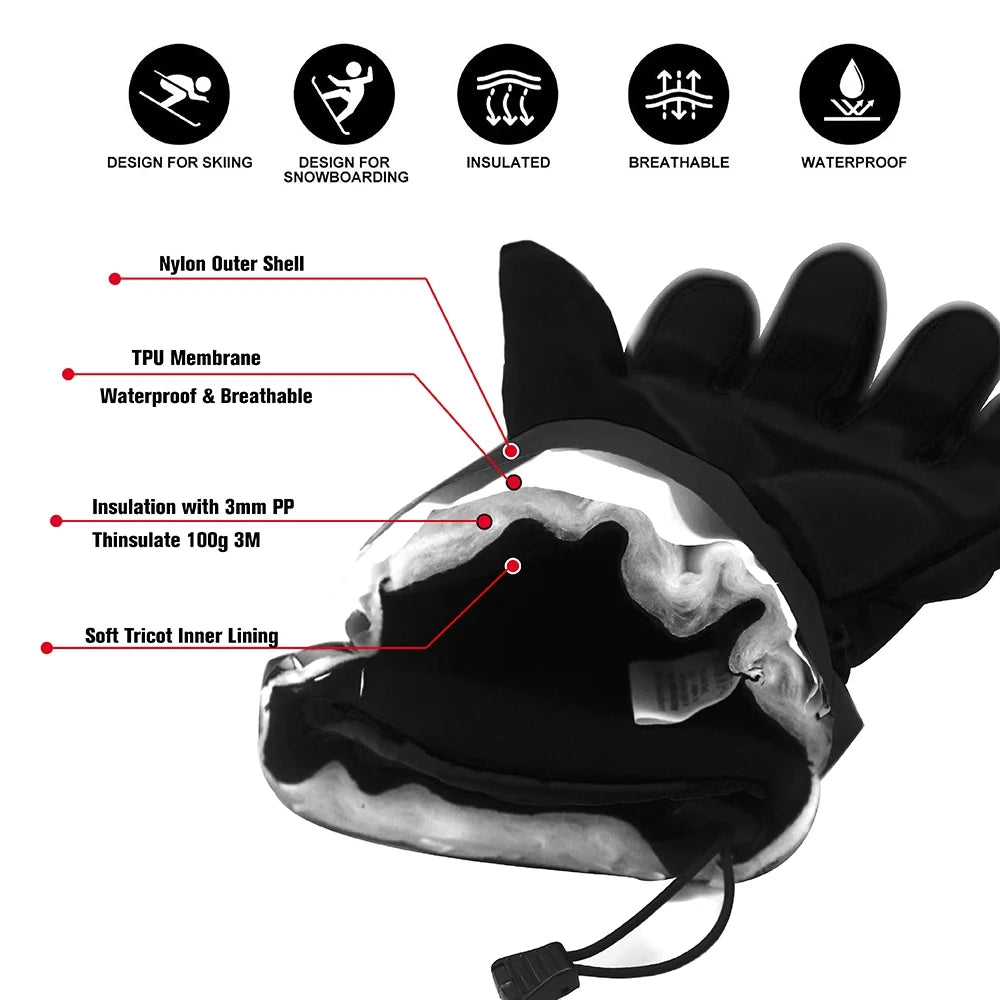 Waterproof Ski Gloves, 3M Thinsulate Winter Gloves (M, Black) A5207