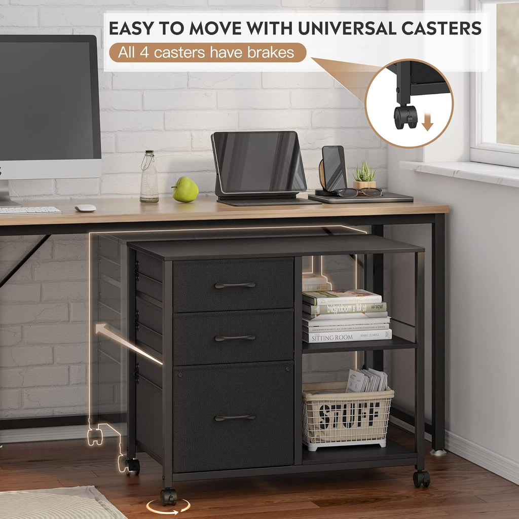 Black 3 Drawer Lateral File Cabinet with Metal Frame Z855349