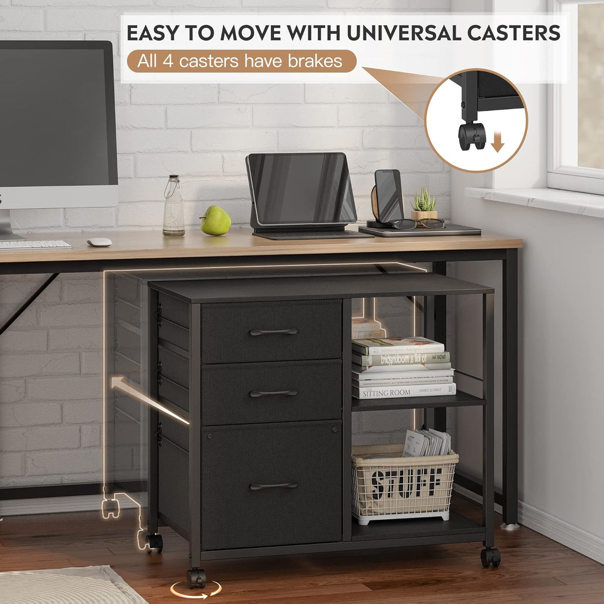 Black 3 Drawer Lateral File Cabinet with Metal Frame Z855349