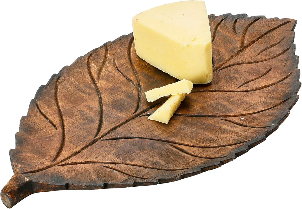 Hand-Carved Mango Wood Leaf Tray, Brown Pack of 2 K41370