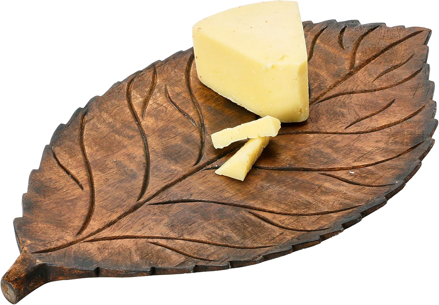 Hand-Carved Mango Wood Leaf Tray, Brown Pack of 2 K41370
