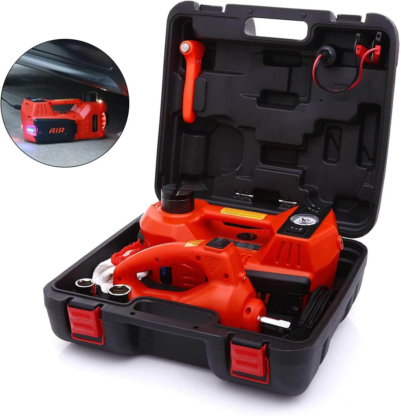 Hydraulic Car Jack Set 5 Ton with Tire Pump and Impact Wrench A95022