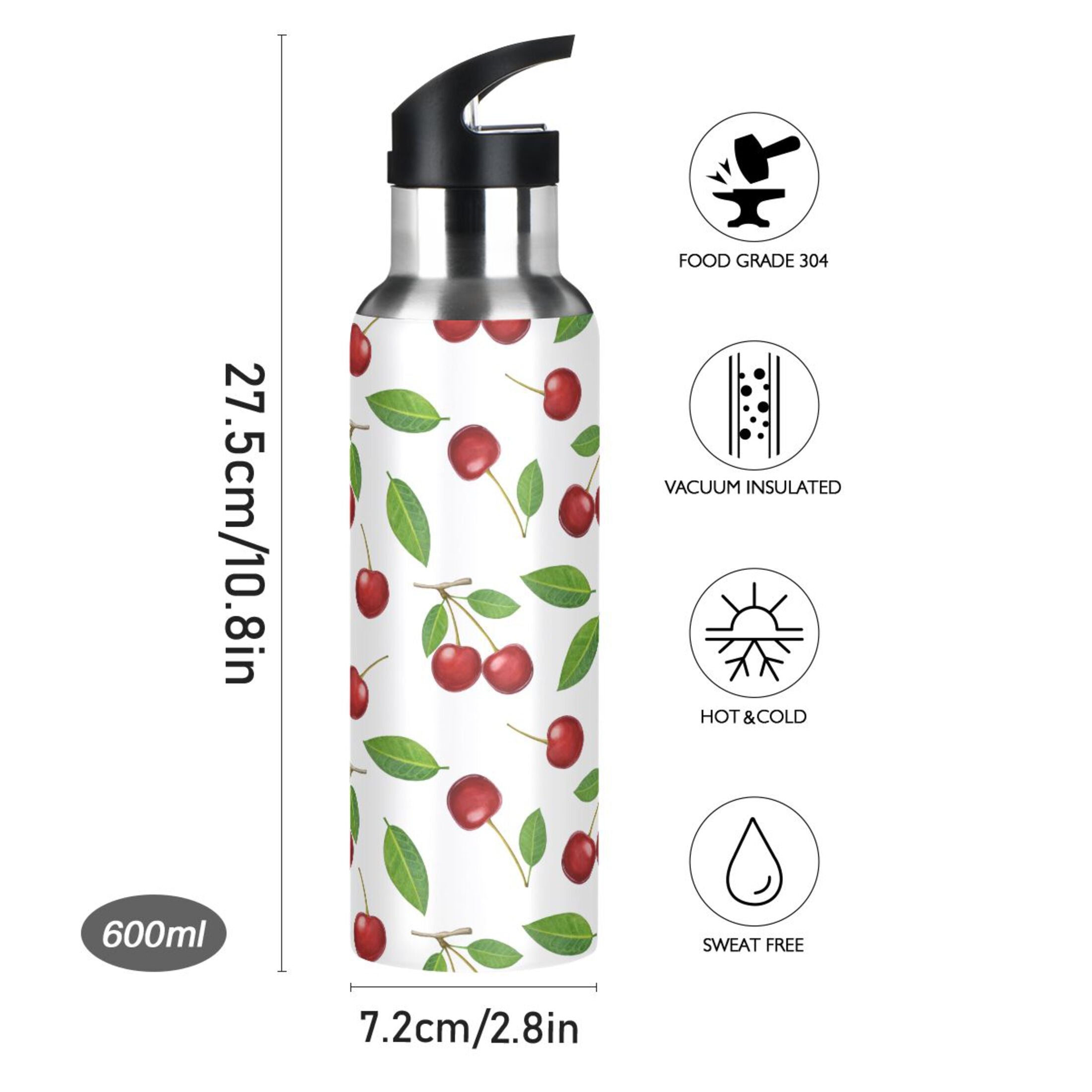 Stainless Steel Insulated Thermos Vacuum Flask Water Bottle with Straw Lid R857932