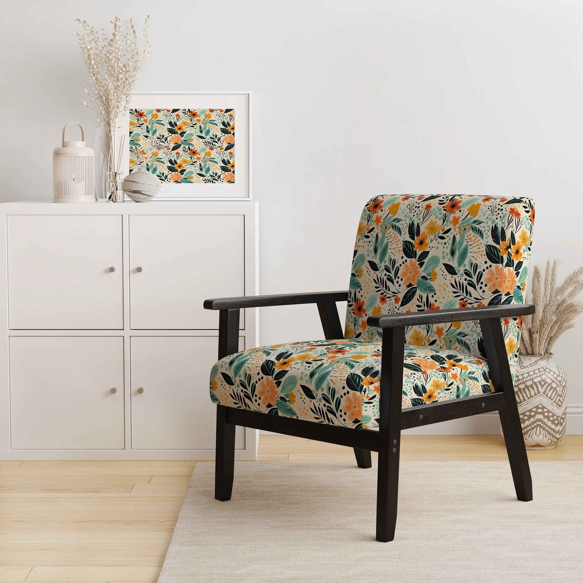 Upholstered Cottage Accent Chair and Floral Arm Chair Z67275
