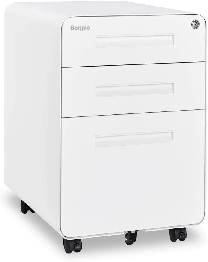 3 Drawer Metal Gray White Rolling File Cabinet with Lock Y218