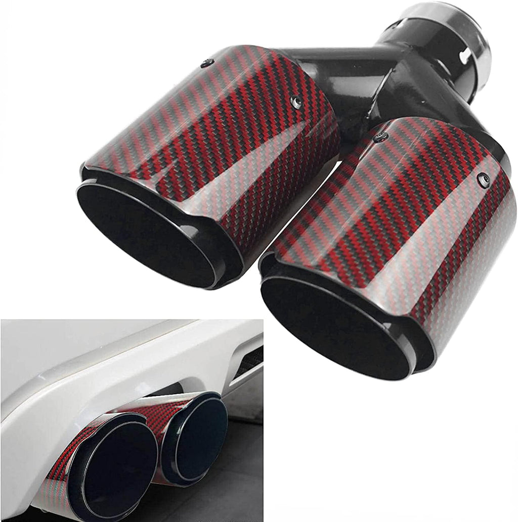 2.5" Inlet 63mm Double Exhaust Tip Carbon Car Exhaust Pipe Rear Tip 3.5" Outlet Glossy Blue V524410