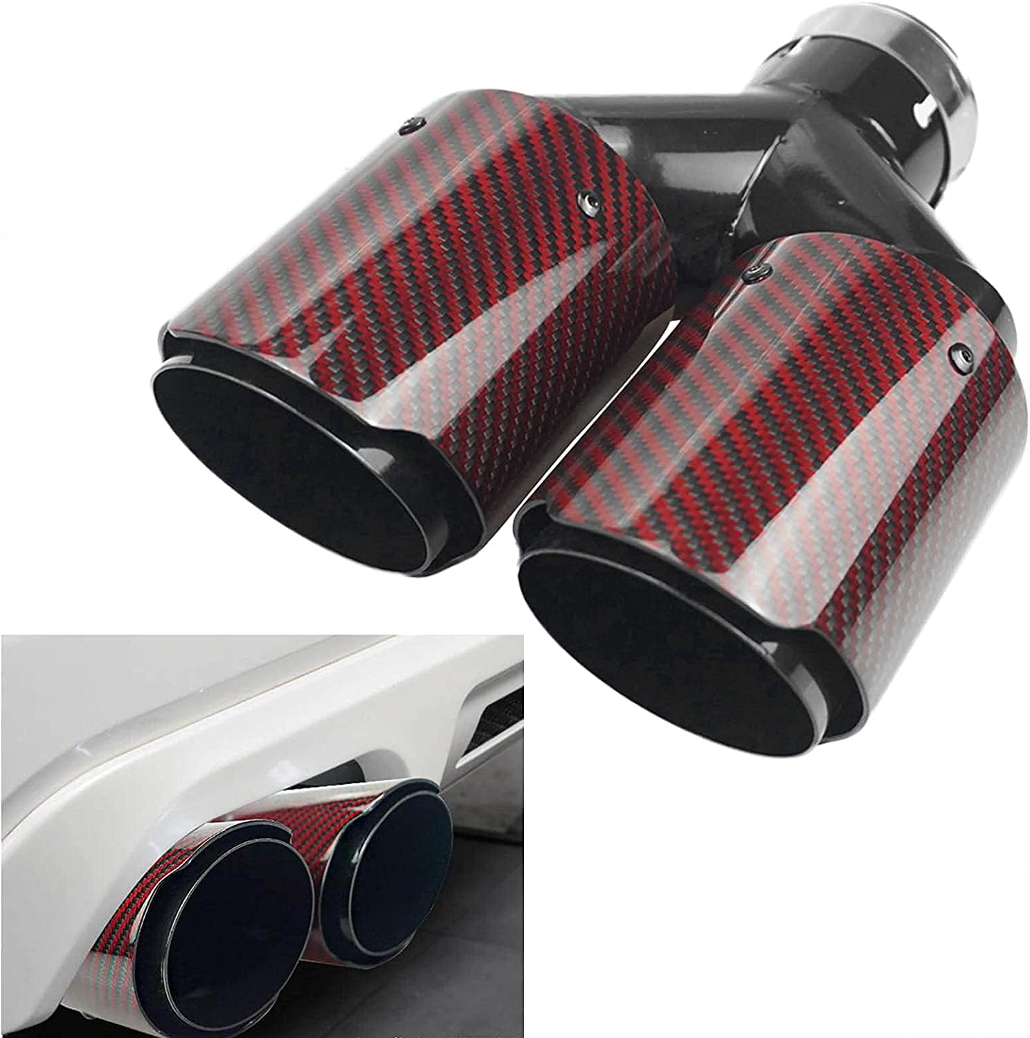 2.5" Inlet 63mm Double Exhaust Tip Carbon Car Exhaust Pipe Rear Tip 3.5" Outlet Glossy Blue V524410